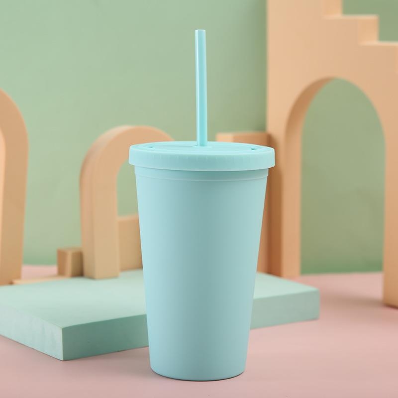 Pahar din plastic cu dublu perete, izolat, AS/PS, cu pai, pentru ceai cu lapte
