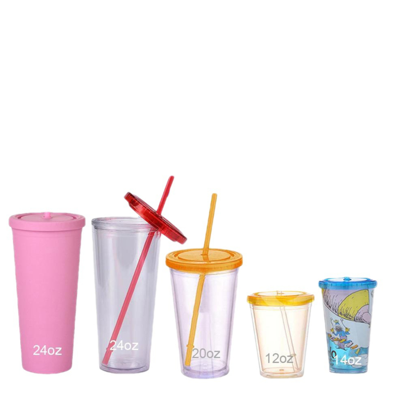Pahar din plastic cu dublu perete, izolat, AS/PS, cu pai, pentru ceai cu lapte