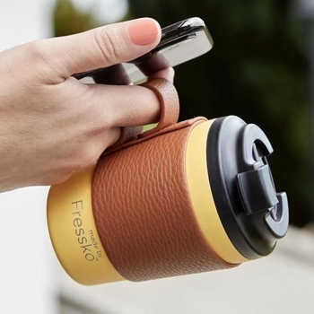 Husă izolatoare pentru cană de ceai și cafea, piele PU cu textură lychee, mâner portabil, protecție împotriva arsurilor