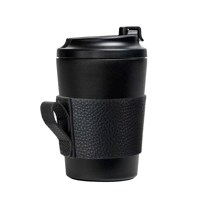Husă izolatoare pentru cană de ceai și cafea, piele PU cu textură lychee, mâner portabil, protecție împotriva arsurilor