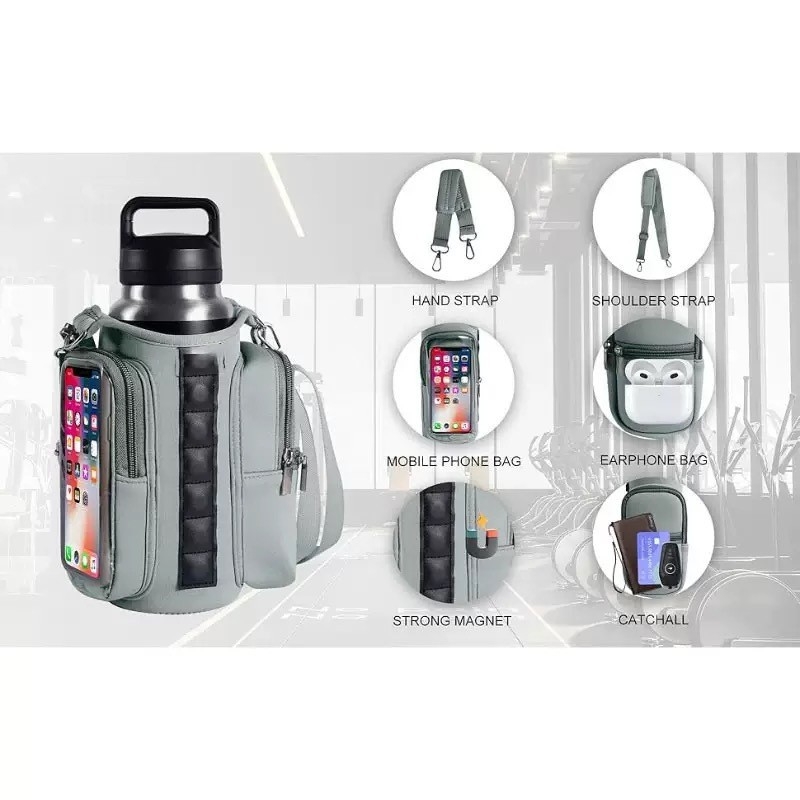 Geantă magnetică izolantă pentru sticlă de apă, husă pentru pahar din neopren, geantă crossbody outdoor pentru sport