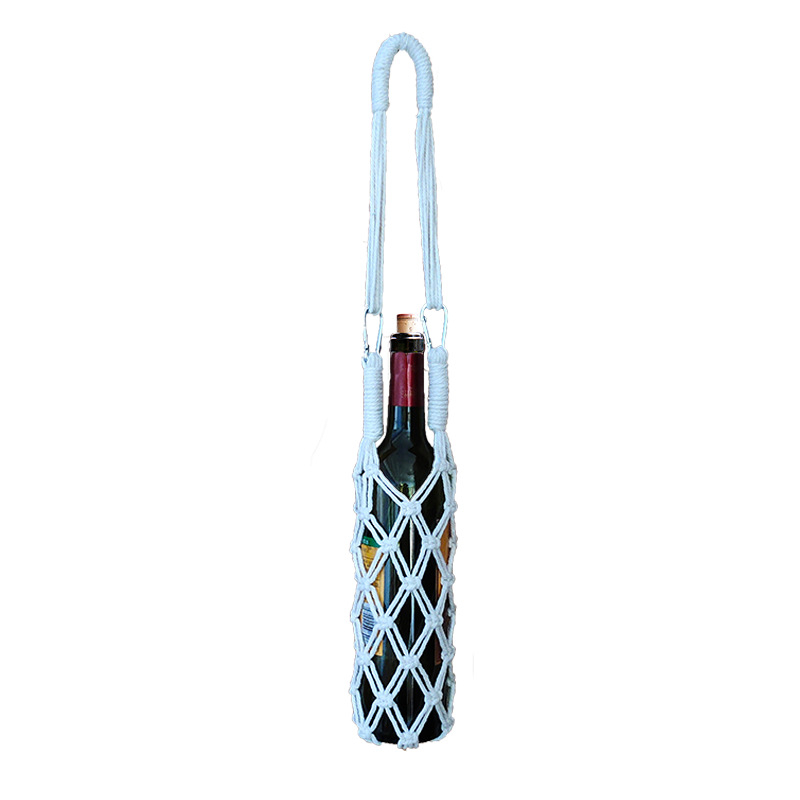 Husă pentru sticla de vin, împletită manual din sfoară de bumbac, geantă plasă, protecție pentru pahar, sac cadou
