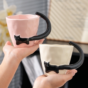 Cană de pisică minimalistă, ceramică pentru mic dejun, cadou personalizat drăguț