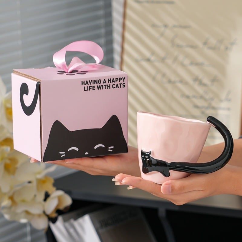 Cană de pisică minimalistă, ceramică pentru mic dejun, cadou personalizat drăguț