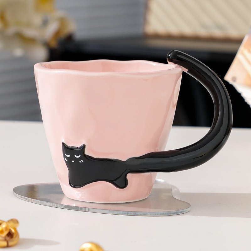Cană de pisică minimalistă, ceramică pentru mic dejun, cadou personalizat drăguț