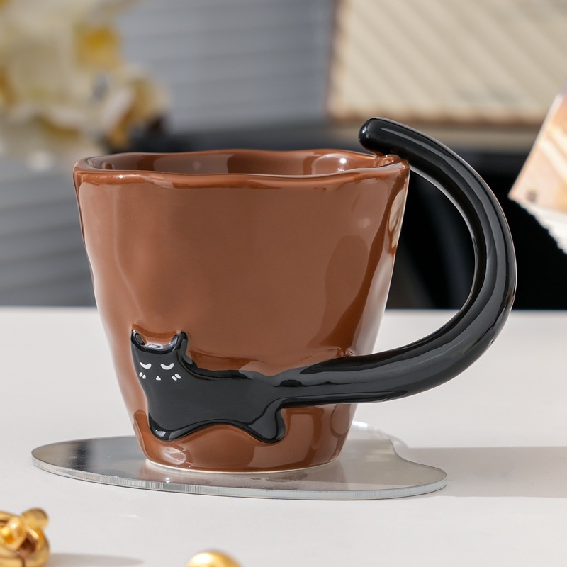 Cană de pisică minimalistă, ceramică pentru mic dejun, cadou personalizat drăguț