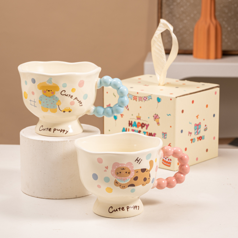 Ceașcă ceramică cu buline pentru cupluri, elegantă pentru mic dejun, cadou de ziua de naștere