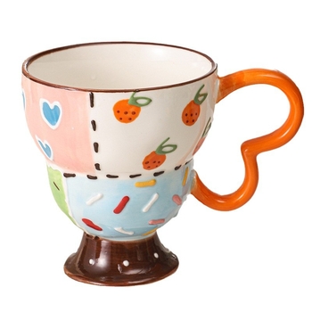 Ceșcuță ceramică cu relief, pictată manual, pentru cafea, design drăguț