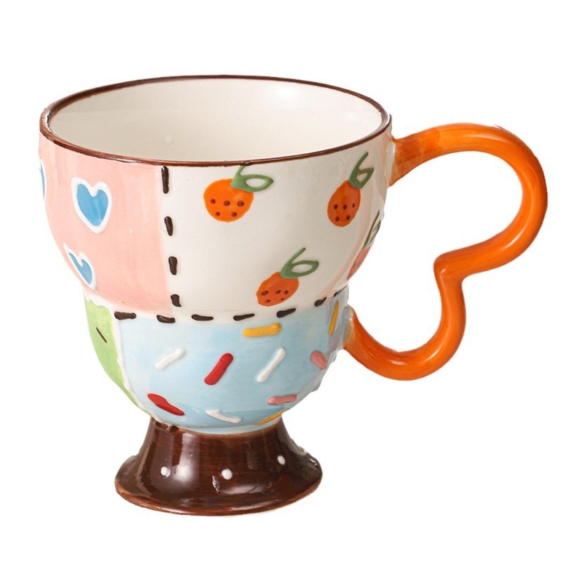 Ceșcuță ceramică cu relief, pictată manual, pentru cafea, design drăguț