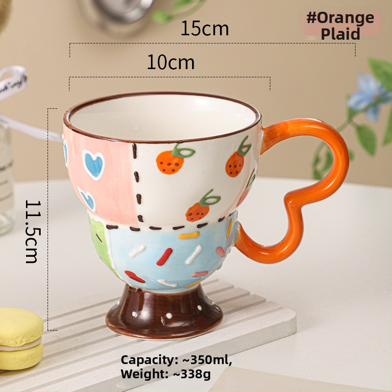 Ceșcuță ceramică cu relief, pictată manual, pentru cafea, design drăguț