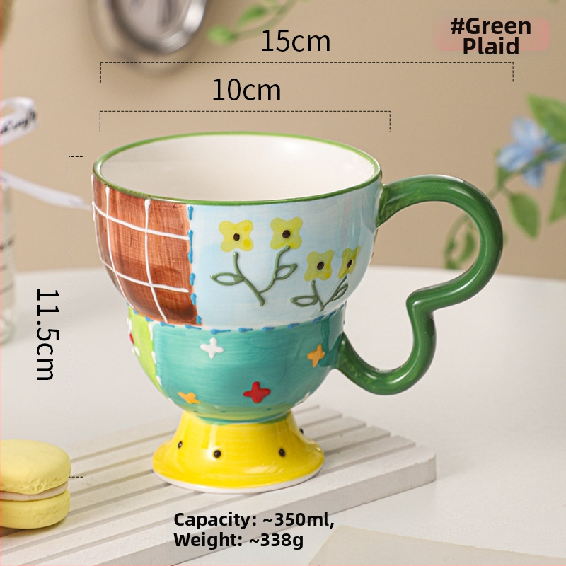 Ceșcuță ceramică cu relief, pictată manual, pentru cafea, design drăguț