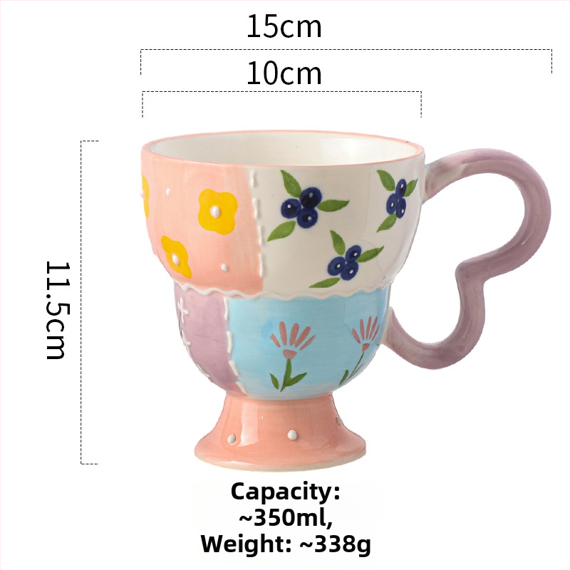 Ceșcuță ceramică cu relief, pictată manual, pentru cafea, design drăguț