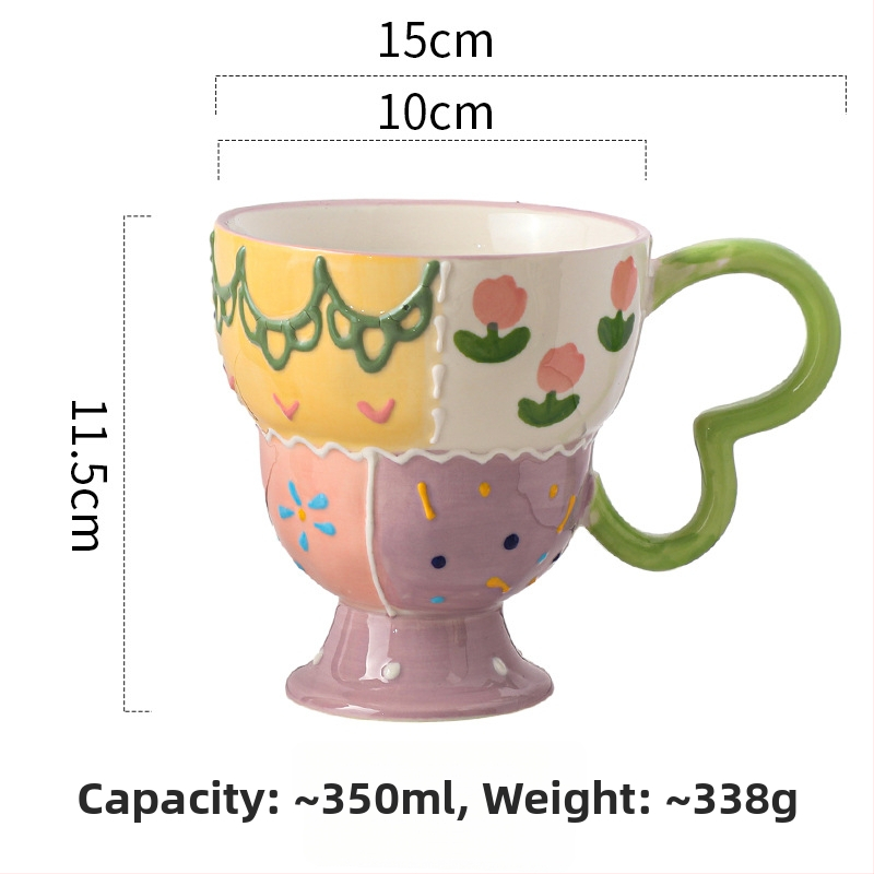 Ceșcuță ceramică cu relief, pictată manual, pentru cafea, design drăguț