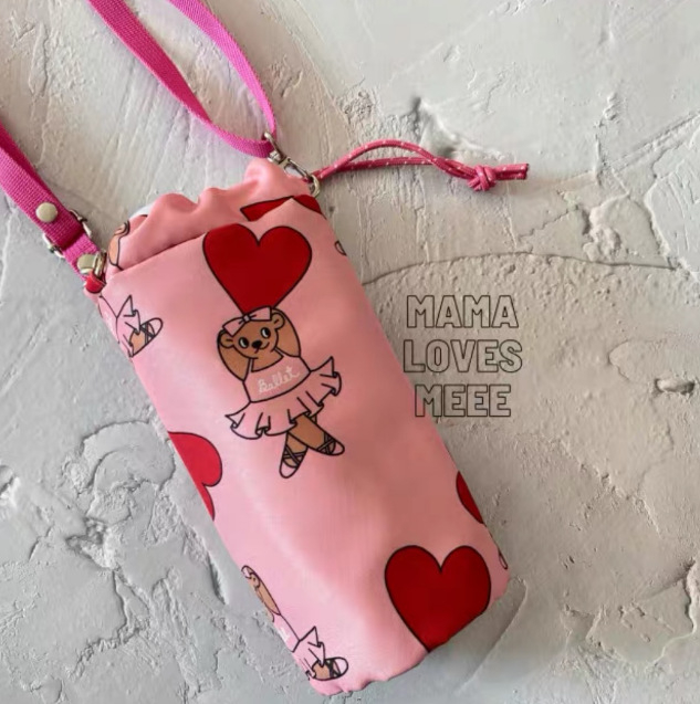 Geantă pentru sticlă de apă, în stil coreean, cu șnur și curea crossbody, husă izolantă pentru termos în culori contrastante, motiv inimă-balet