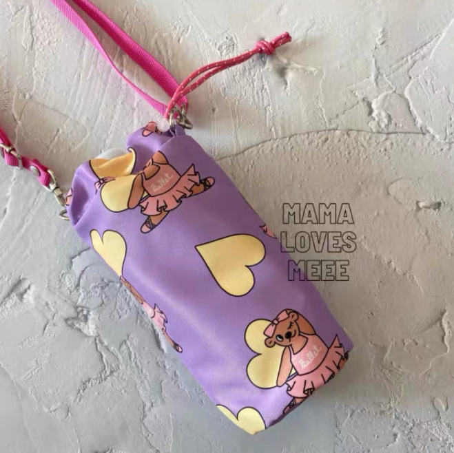 Geantă pentru sticlă de apă, în stil coreean, cu șnur și curea crossbody, husă izolantă pentru termos în culori contrastante, motiv inimă-balet