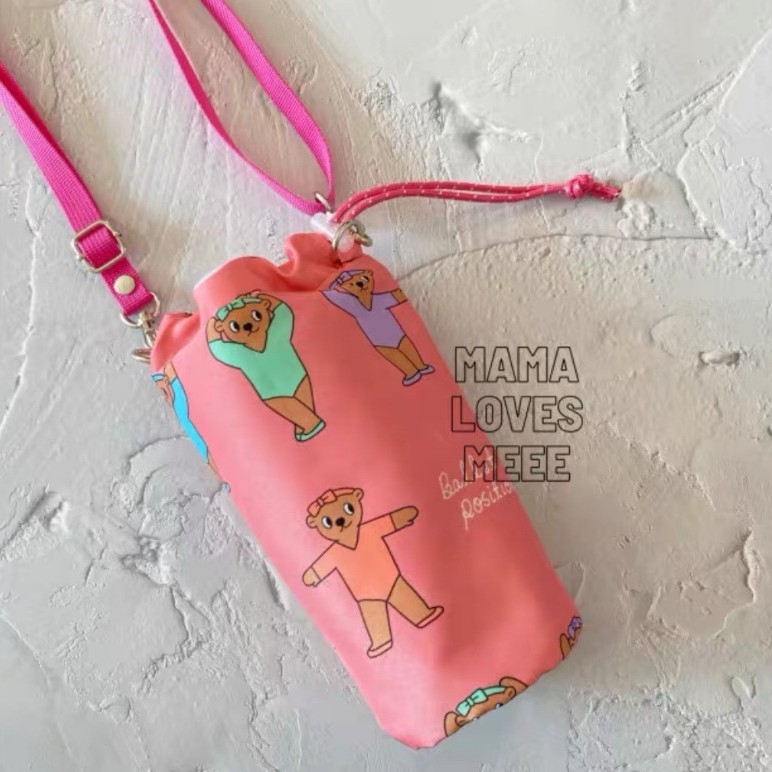 Geantă pentru sticlă de apă, în stil coreean, cu șnur și curea crossbody, husă izolantă pentru termos în culori contrastante, motiv inimă-balet