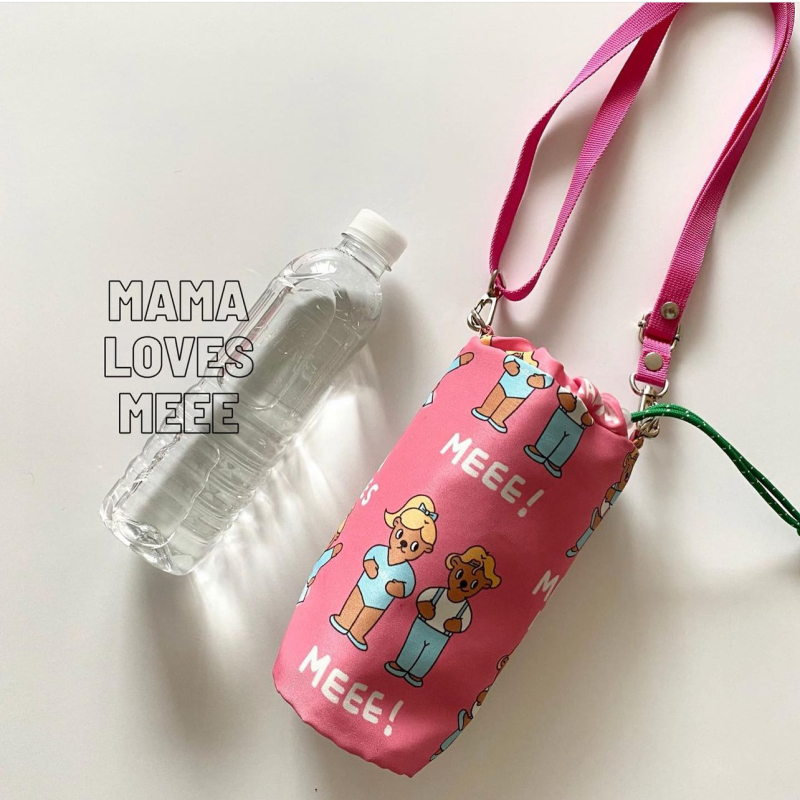 Geantă pentru sticlă de apă, în stil coreean, cu șnur și curea crossbody, husă izolantă pentru termos în culori contrastante, motiv inimă-balet