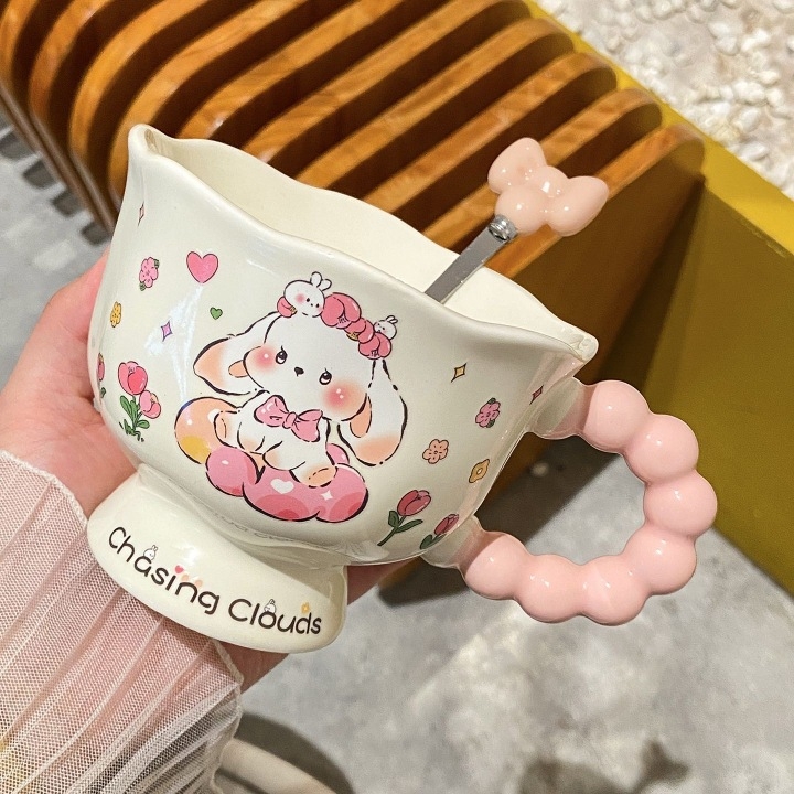 Ceașcă ceramică cu iepuraș – cadou de ziua de naștere pentru fete, cele mai bune prietene și surori, set de suvenir practic și semnificativ