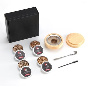 Set de afumare pentru cocktailuri din lemn de fag, cu capac de fum și arome variate de rumeguș de lemn