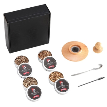 Set de afumare pentru cocktailuri din lemn de fag, cu capac de fum și arome variate de rumeguș de lemn