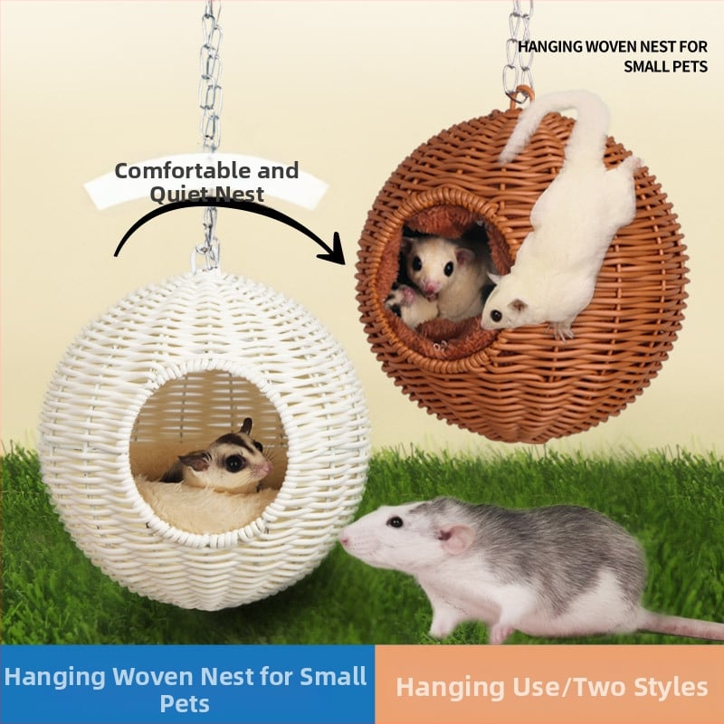 Visiace hniezdo pre domáce zvieratá: bavlnené hniezdo a plastové ratanové hniezdo pre hamster, sugar glider, lietajúca veverička a papagáj