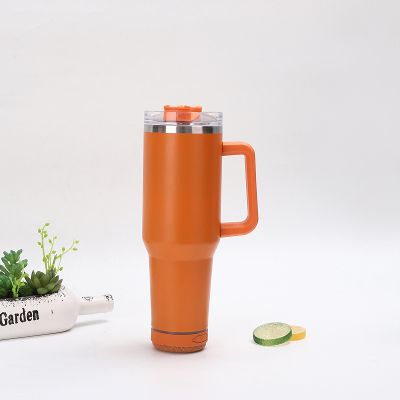 Pahar termos din oțel inoxidabil cu pereți dubli, 40oz, difuzor Bluetooth, pentru mașină, portabil