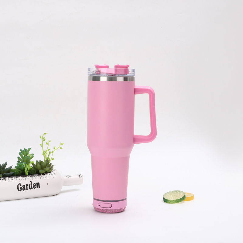 Pahar termos din oțel inoxidabil cu pereți dubli, 40oz, difuzor Bluetooth, pentru mașină, portabil