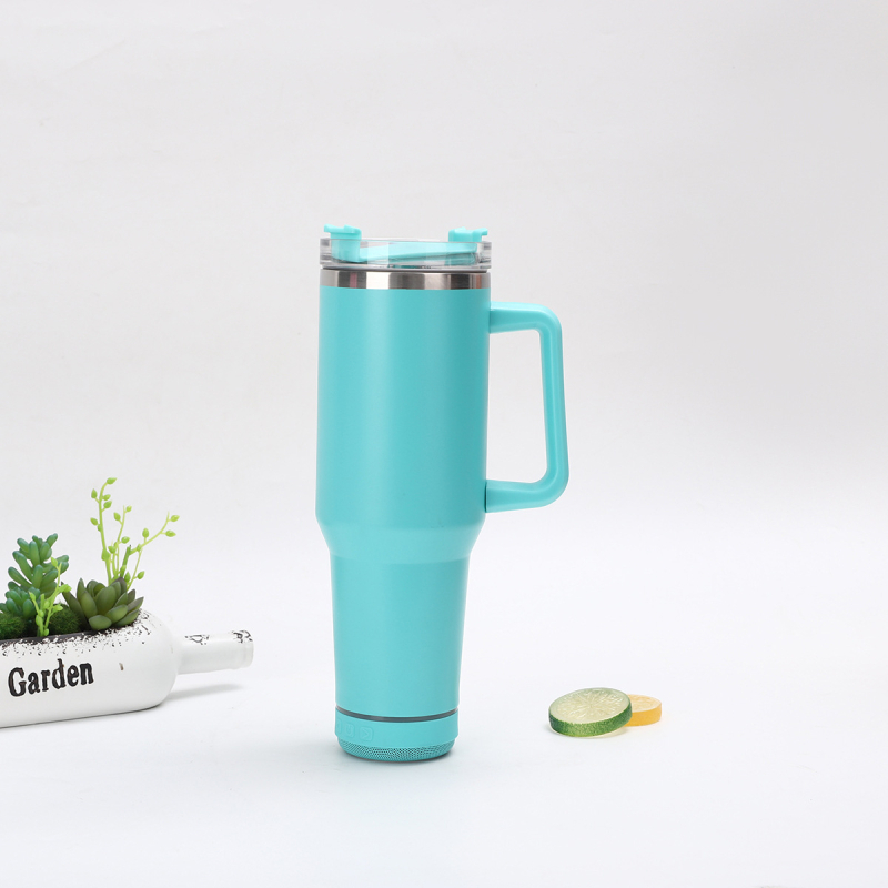 Pahar termos din oțel inoxidabil cu pereți dubli, 40oz, difuzor Bluetooth, pentru mașină, portabil