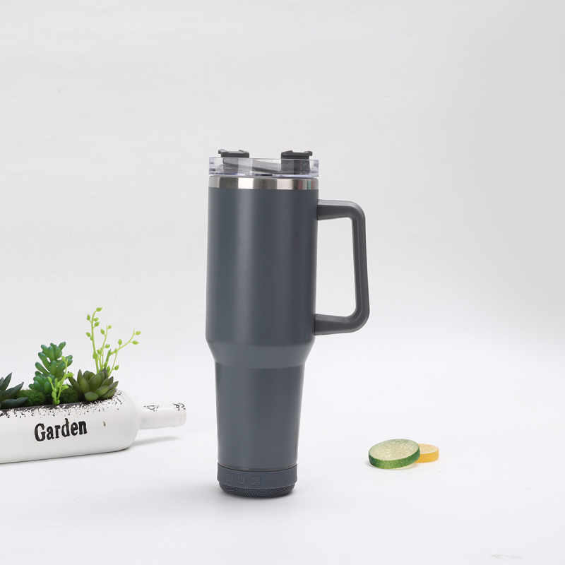 Pahar termos din oțel inoxidabil cu pereți dubli, 40oz, difuzor Bluetooth, pentru mașină, portabil