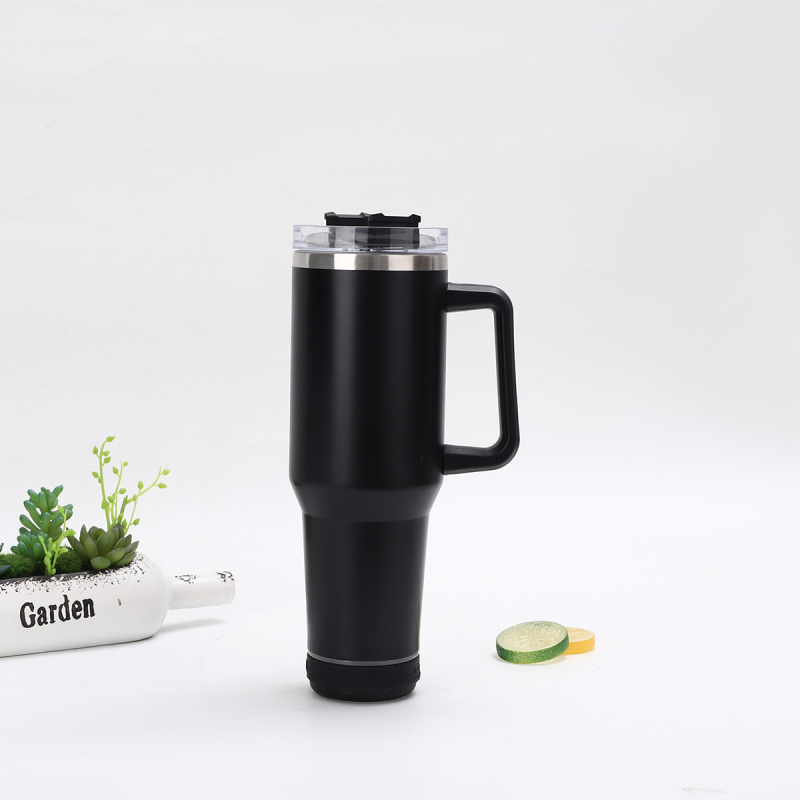 Pahar termos din oțel inoxidabil cu pereți dubli, 40oz, difuzor Bluetooth, pentru mașină, portabil