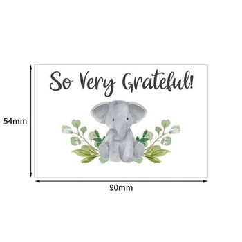 Card de mulțumire cu design elefant și frunze verzi, pentru ambalare cadouri și decor de petrece