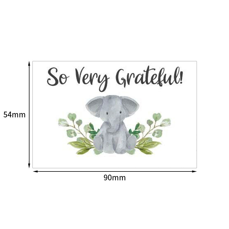 Card de mulțumire cu design elefant și frunze verzi, pentru ambalare cadouri și decor de petrece