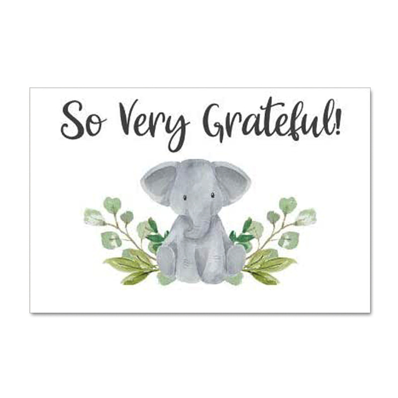 Card de mulțumire cu design elefant și frunze verzi, pentru ambalare cadouri și decor de petrece