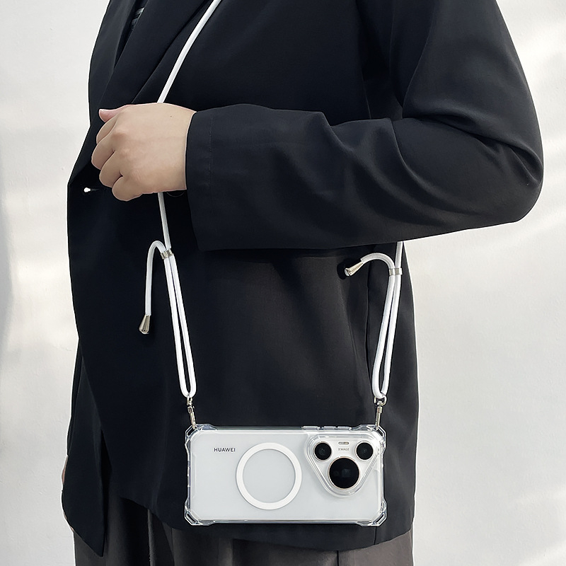 Kućište Huawei Pura70 s crossbody remenom, magnetsko, potpuna zaštita s zračnim jastukom, otporno na pad; kompatibilno s Mate60 Pro i P70u, ženski stil.