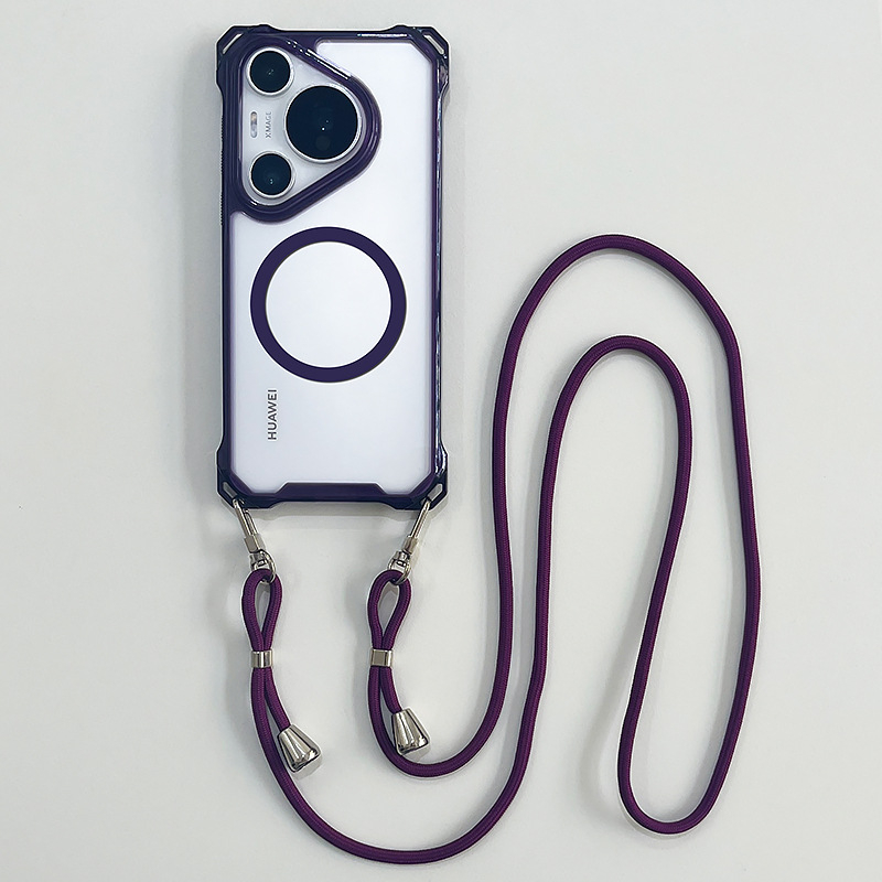 Kućište Huawei Pura70 s crossbody remenom, magnetsko, potpuna zaštita s zračnim jastukom, otporno na pad; kompatibilno s Mate60 Pro i P70u, ženski stil.