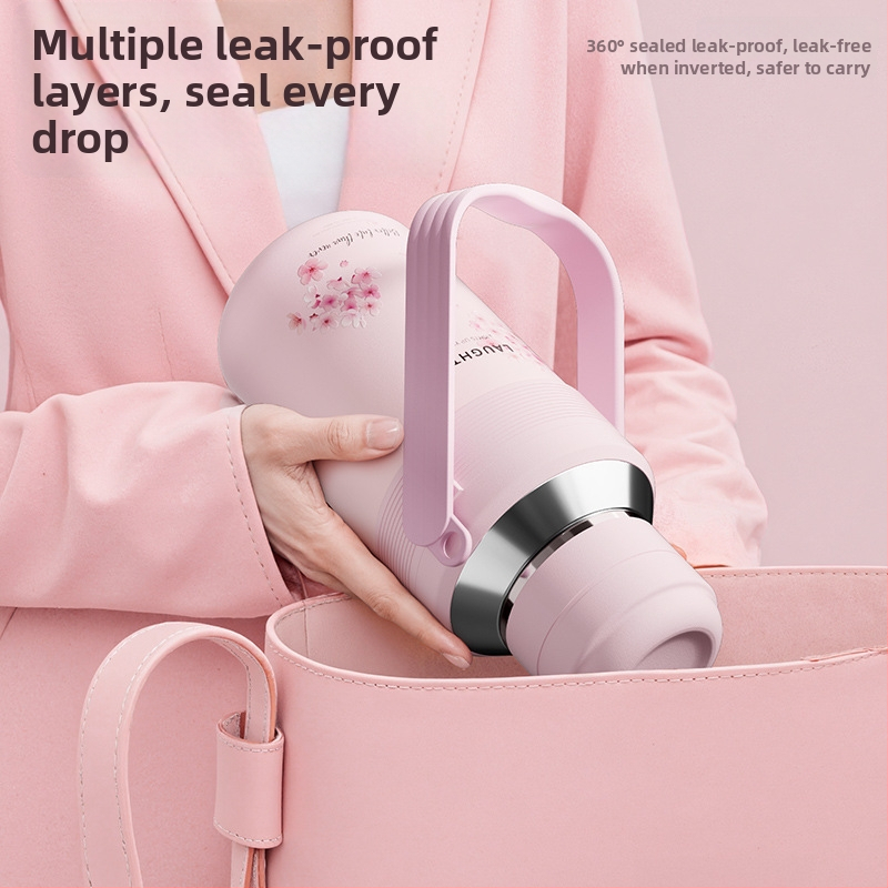 Cană termică inteligentă cu măsurare a temperaturii, din oțel inoxidabil 316, capacitate mare, design Cherry Blossom, pentru sport și exterior