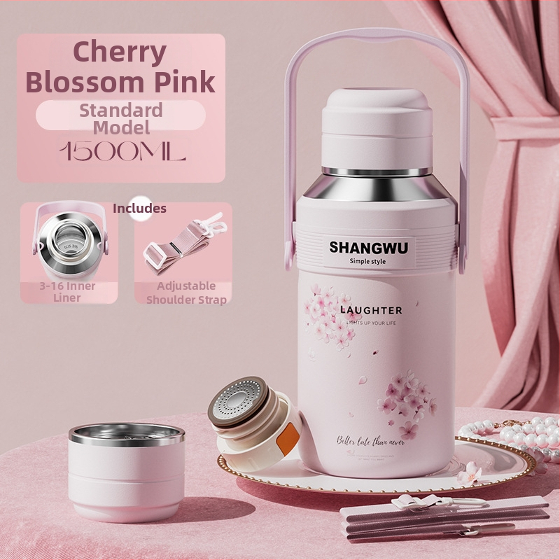 Cană termică inteligentă cu măsurare a temperaturii, din oțel inoxidabil 316, capacitate mare, design Cherry Blossom, pentru sport și exterior