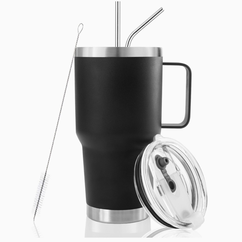 Cană de mașină din oțel inoxidabil 30 oz cu mâner, capacitate mare, cană izolată portabilă pentru băuturi