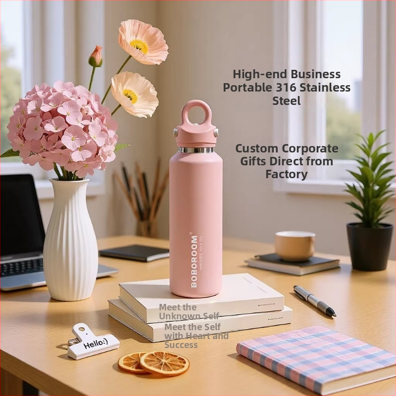 Boboroom cană termică din oțel inoxidabil 316L, portabilă, capacitate mare, design elegant, pentru fete și studente, utilizare în aer liber