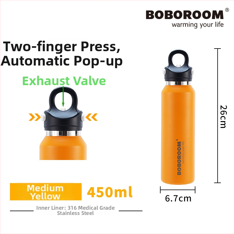 Boboroom cană termică din oțel inoxidabil 316L, portabilă, capacitate mare, design elegant, pentru fete și studente, utilizare în aer liber
