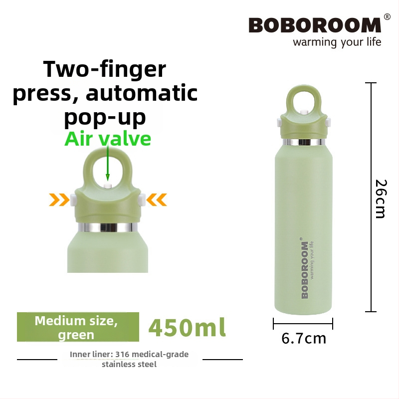 Boboroom cană termică din oțel inoxidabil 316L, portabilă, capacitate mare, design elegant, pentru fete și studente, utilizare în aer liber