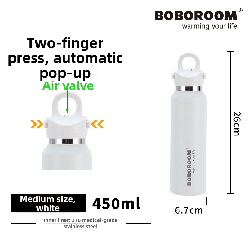 Boboroom cană termică din oțel inoxidabil 316L, portabilă, capacitate mare, design elegant, pentru fete și studente, utilizare în aer liber