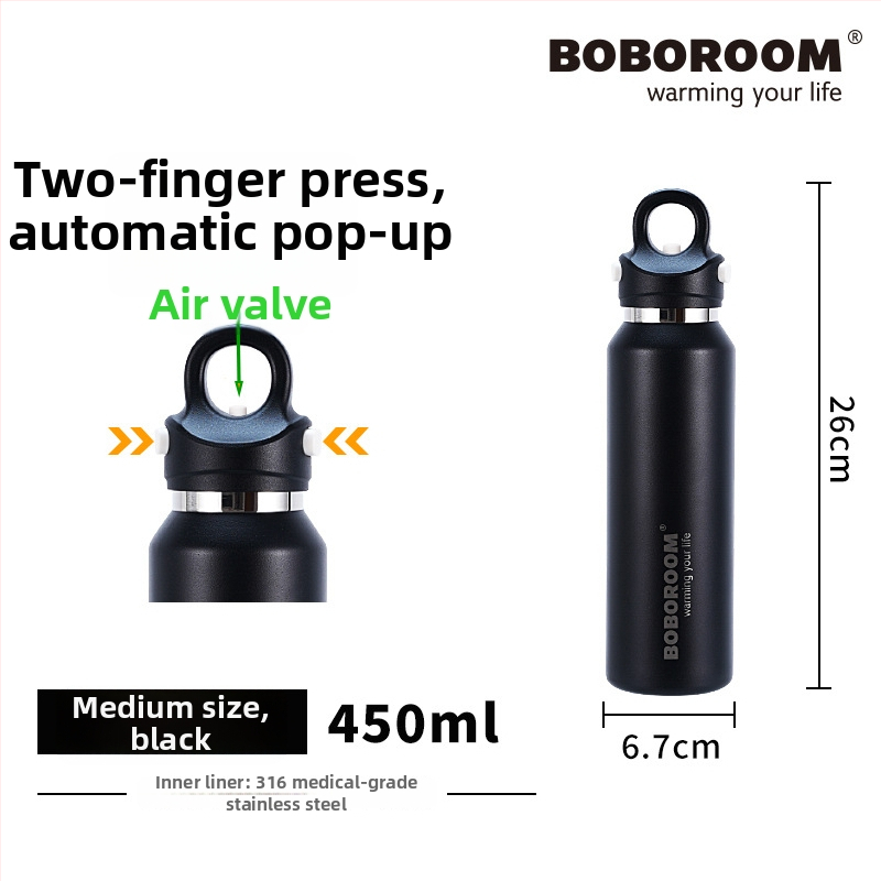 Boboroom cană termică din oțel inoxidabil 316L, portabilă, capacitate mare, design elegant, pentru fete și studente, utilizare în aer liber