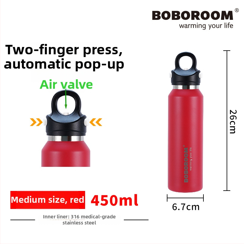 Boboroom cană termică din oțel inoxidabil 316L, portabilă, capacitate mare, design elegant, pentru fete și studente, utilizare în aer liber