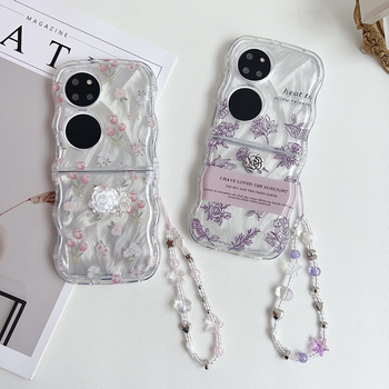 Etui Huawei Pocket 2 — 3D camellia cvijet, reljefni dizajn, skicirano cvijeće, japansko-korejski stil