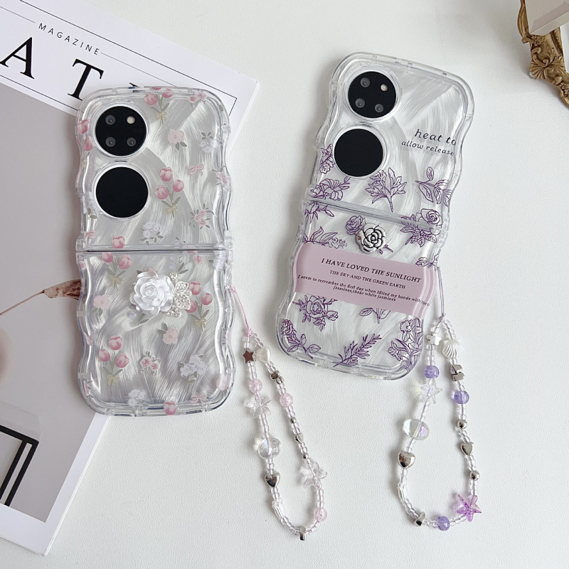 Etui Huawei Pocket 2 — 3D camellia cvijet, reljefni dizajn, skicirano cvijeće, japansko-korejski stil