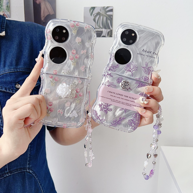 Etui Huawei Pocket 2 — 3D camellia cvijet, reljefni dizajn, skicirano cvijeće, japansko-korejski stil