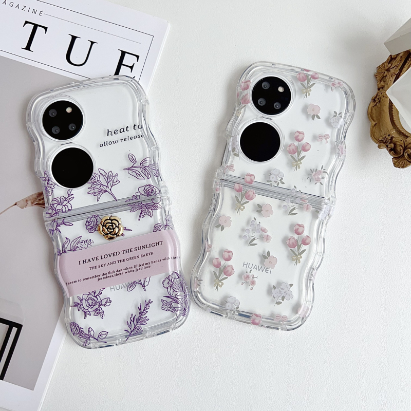 Etui Huawei Pocket 2 — 3D camellia cvijet, reljefni dizajn, skicirano cvijeće, japansko-korejski stil