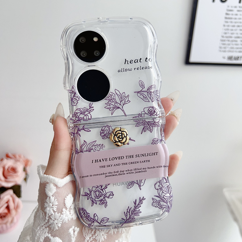 Etui Huawei Pocket 2 — 3D camellia cvijet, reljefni dizajn, skicirano cvijeće, japansko-korejski stil