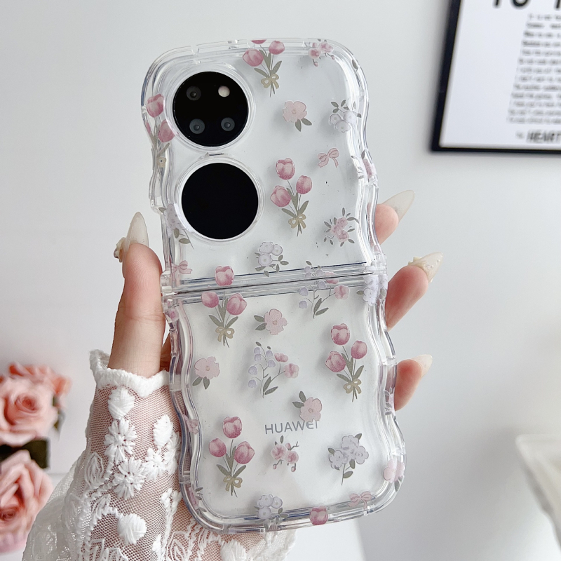 Etui Huawei Pocket 2 — 3D camellia cvijet, reljefni dizajn, skicirano cvijeće, japansko-korejski stil